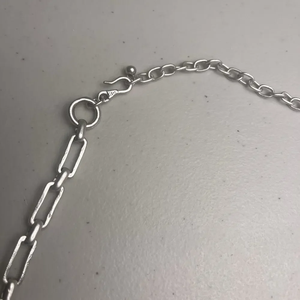 Silver Tone Heart Pendant Necklace Chunky Chain Bracelet Set Statement Bold Y2K